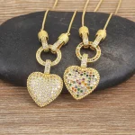 AIBEF Bohemian Heart Shape Colorful Rhinestone Pendant Women Copper CZ Necklace Jewelry Accessories Temperament Sweet Cute Gift
