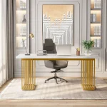 Tribesigns Modern Office Desk, 70.9" Wooden Computer Desk,Executive Desk with Gold Metal Legs, Large Workstation Home Office 3