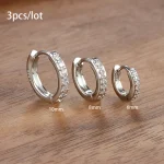 3 PCS/Set Simple Stainless Steel Crystal Small Hoop Earring Women Tiny Gold Color Cartilage Piercing Earring Minimalism Jewelry 6