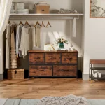 JHK Living Room Display Cabinet Layers With 5 Fabric Drawers Wardrobe Steel Frame Assembly Closet For Clothes Storage Dresser 2