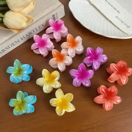12 Piece Random Mixed Color Egg Flower Hair Clip, Gradient Flower Shaped Design, Elegant And Cute Headwear Set