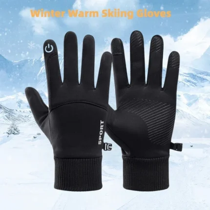 Black Winter Warm Full Fingers Waterproof Cycling Outdoor Sports Running Motorcycle Ski Touch Screen Fleece Gloves Snow Gloves