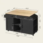 Portable Rolling Kitchen Island with Drop Leaf, Storage, Spice Rack, and Towel Holder - 52.8 Black & Natural KINB12801 3
