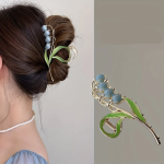 Bell Orchid Flower Hair Claw Clip, Large Scratch Clip with Floral Design