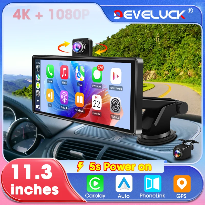 11.3 inch 4K Car DVR Carplay Android Auto Rotatable Lens Dashcam GPS Navigation Dashboard FM AUX Rear Camera Video Recording 11.3 inch 4K Car DVR Carplay Android Auto Rotatable Lens Dashcam GPS Navigation Dashboard FM AUX Rear Camera Video Recording