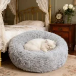 1pc Round Plush Dog Bed & Cat Nest,Non-Slip Base, Warm Soft Faux Fur Pet Bed,Perfect Christmas Gift, Cozy Home Decor 4