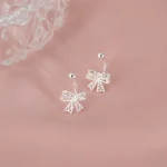 Real 925 Sterling Silver Lace Heart Hollow Bow Screw Buckle Puncture Stud Earrings for Women Fine Jewelry Minimalist Accessories 2