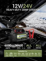 YESPER 12V/24V 6000A Jump Starter: 36400mAh Power Station + 3-Mode LED, for Gas/Diesel Engines, Cars to Boats, -40°C~60°C 2