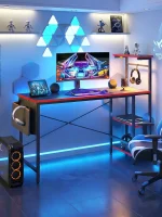 NOST&HOST 51.3" Gaming Desk for PC/Computer with LED, 4 Tiers, Storage, Hooks & Adjustable Shelf (Black Carbon Fiber) 4