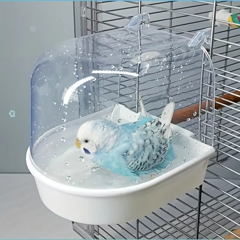Hanging Transparent Bird Bath Cube- Splash-Proof PP Shower Tub for Parrots, Lovebirds & Conures w/ Easy-Grip Handle Hanging Transparent Bird Bath Cube- Splash-Proof PP Shower Tub for Parrots, Lovebirds & Conures w/ Easy-Grip Handle