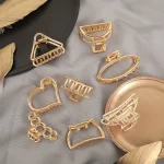 Fashion Simple Non Slip Mini Hollow Heart Metal Hair Claw Clips Gold Geometric Bangs Barrettes Hair Jaws For Women Girls Daily 5