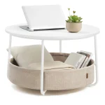 VASAGLE Coffee Table with Storage, Round Center Table for Living Room with Fabric Basket, Modern Style, Metal Frame