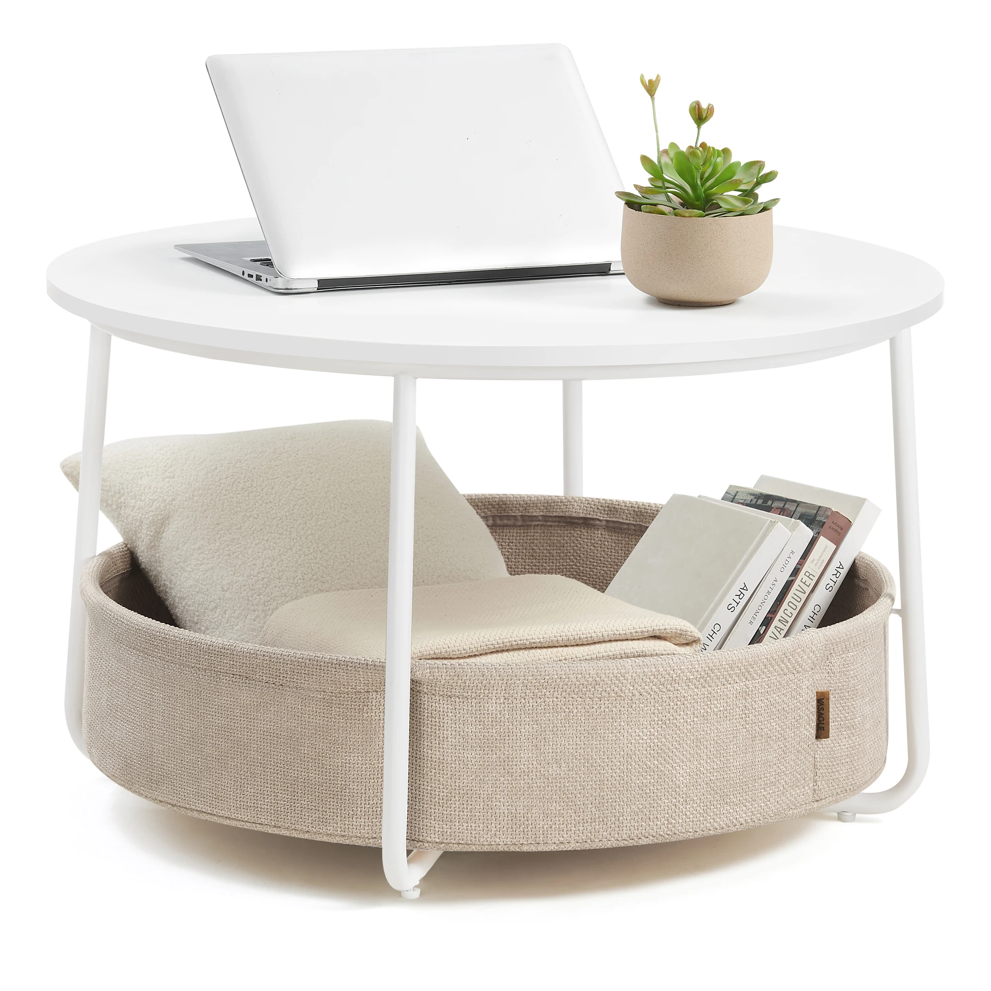 VASAGLE Coffee Table with Storage, Round Center Table for Living Room with Fabric Basket, Modern Style, Metal Frame VASAGLE Coffee Table with Storage, Round Center Table for Living Room with Fabric Basket, Modern Style, Metal Frame