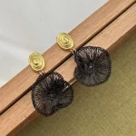 Simple and sweet designed earrings, layered woven flower cluster dangles, light luxury handmade art jewelry. 2