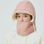 New Style Windproof Hats Plush Fleece Lined Warm Winter Cap Hooded Full Cover Waterproof Hats For Women Solid Color Winter Hats 5