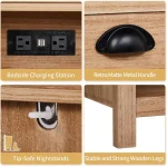 charging station nightstand in farmhouse style, pine wood with drawer for bedroom use 5
