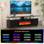 70in Fireplace TV Stand with 36in Electric Heater LED Lights 2 Storage Cabinets Living Room Bedroom, Customized 2