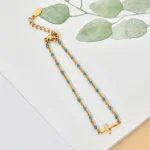 ZMZY Girls Boho Thin Chain Stainless Steel Bracelets For Women Gold Color Peach Pink Cross Charm Beautiful Gift 6