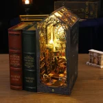 DIY Book Nook Kit Miniature Doll House With LED Light 3D Puzzle Model Building Wooden Bookshelf Bookend Toy Adults Birthday Gift 4