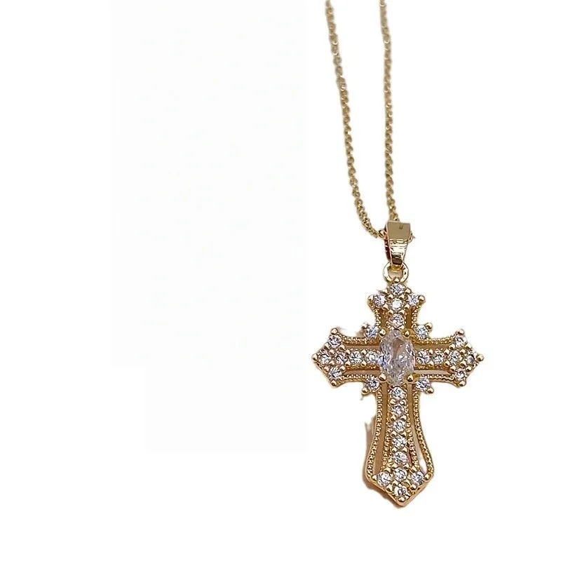2025 New Gold color Cross Pendant Necklace (One Piece) Religious Style Jewelry Fashion Elegant Party Accessory 2025 New Gold color Cross Pendant Necklace (One Piece) Religious Style Jewelry Fashion Elegant Party Accessory