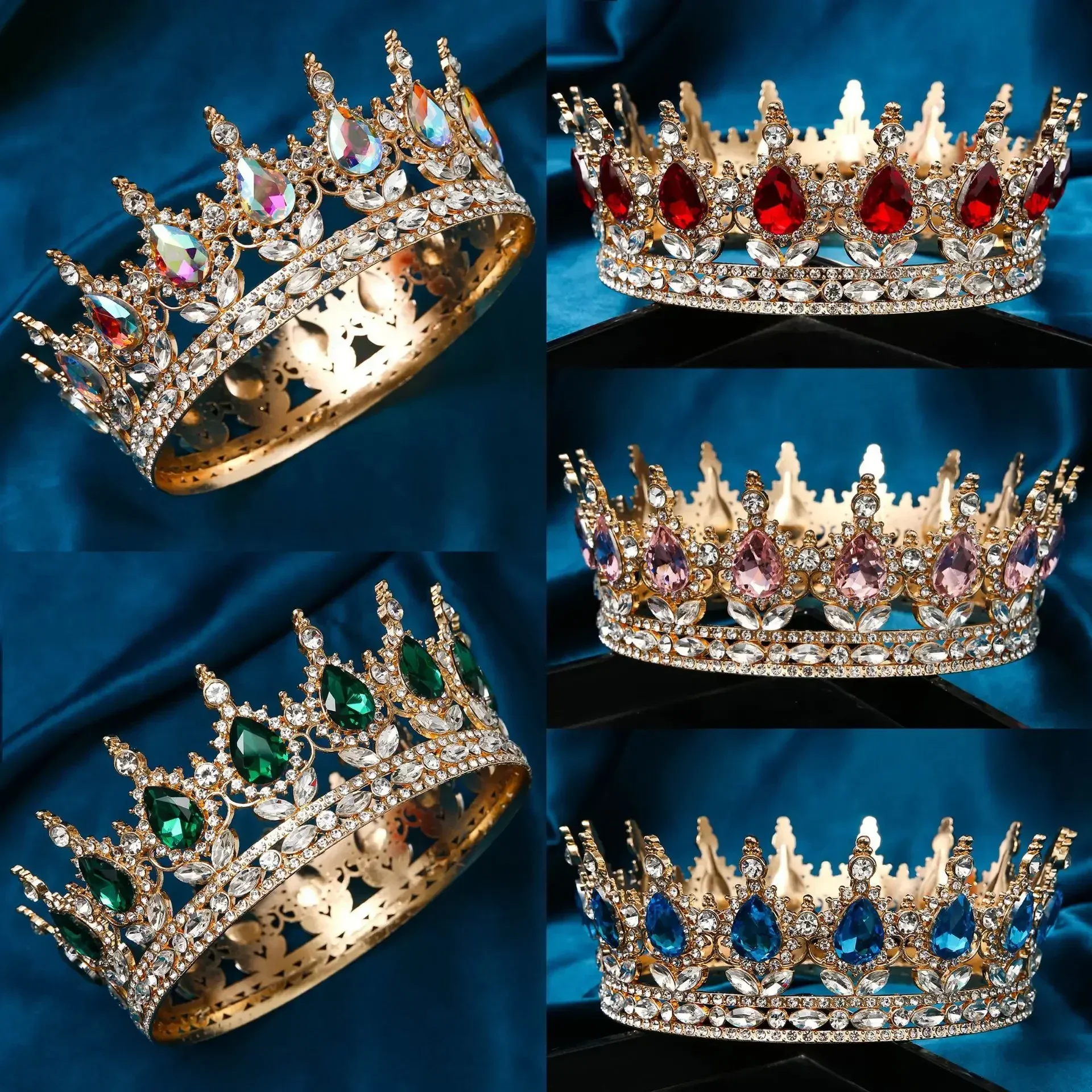 Baroque Round Wedding Crown Bridal Pageant Rhinestone Crystal Tiaras Crown Molding Headpieces For Queens and King Baroque Round Wedding Crown Bridal Pageant Rhinestone Crystal Tiaras Crown Molding Headpieces For Queens and King