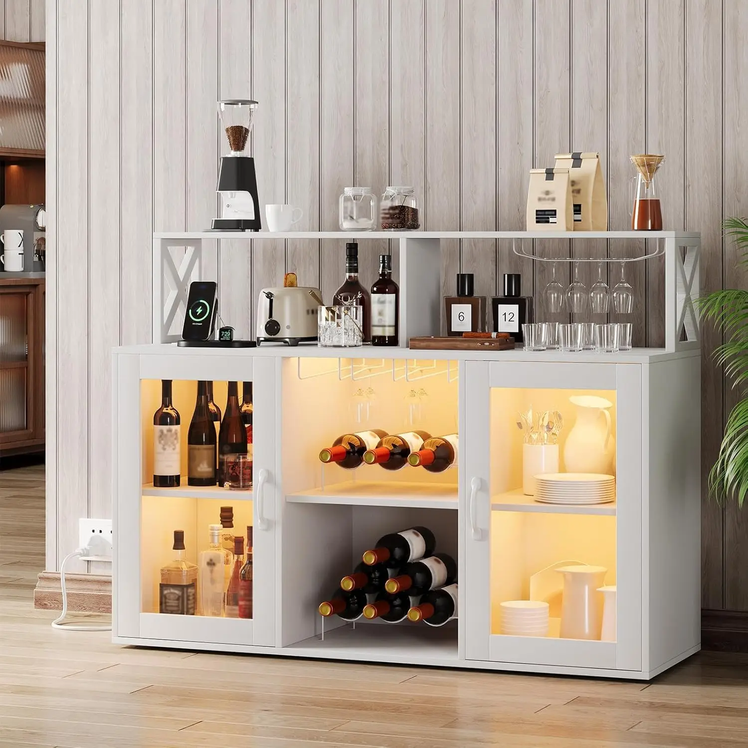 Wine Bar Cabinet with Wine Rack Glass Holder Coffee Bar Storage Cabinet with LED Lights for Home Kitchen Living Room Dining Room Wine Bar Cabinet with Wine Rack Glass Holder Coffee Bar Storage Cabinet with LED Lights for Home Kitchen Living Room Dining Room