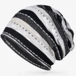 Women Spring Summer Autumn Thin Striped Beanies Slouchy Style Skullies Lady Knitted Bonnet Cap Men Sports Hiphop Pile Hat