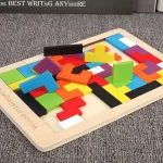 1 Set Wooden Blocks Puzzle Brain Teasers Toy Tangram Jigsaw Intelligence Colorful 3D Russian Blocks Montessori Educational 3