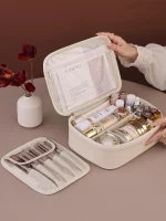 New PU leather makeup bag with large capacity, portable, and high-end outdoor feel, layered and multi-layer waterproof makeup ca 3