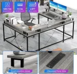 U Shaped Gaming Desk with Monitor Stand Storage Shelves, Corner Computer Desk with 2 Power Outlet Adjustable RGB Color LED Light 6