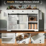 Farmhouse Kitchen Island on Wheels with Drop Leaf & Power Outlet, 53.7-Inch Rolling Storage Island Cart with Drawers 4