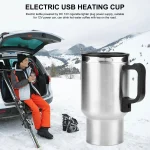 500ML 12V Car Electric Heating Cup USB Heating Cup Water Bottle Drink Mug Heater Traveling Cup with USB Heater Car Gadgets 3