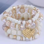 4pcs/set Boho Strand Bracelets For Women Crystal Beads Bracelets Heart Letter Elastic Bangles Wristband Yoga Jewelry Gifts 5