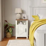 Farmhouse Nightstands Set of 2 with Charging Station and Storage, White for Bedroom or Living Room 6