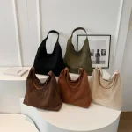 Autumn and Winter Vintage Women's Bag Large Capacity Suede Shoulder Bag Solid Color Simple Casual Commuter Bag Retro Handbags 3