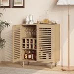 Mid Century Bar Cabinet with Wine Racks, Modern Liquor Cabinet with Slatted Doors for Dining Room, Living Room, Customized
