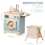 Robotime Robud Kitchen Washer Playset Play Kitchen Fridge Refrigerator Play Toy Oven Wooden Kitchen Playset for Kids Age 3+Blue 2
