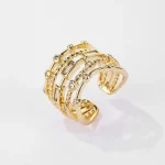 Nwe 18 K Gold Plated Sun Rings for Women Natural Stone Inlaid in Hollow Metal Texture Ring Trendy Jewelry 6