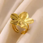 Minimalist Texture Stainless Steel Geometric Rings For Women Gold Color Opening Couple Ring Aesthetic Wedding Christmas Jewelry 6