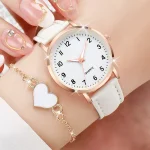 4/6PCS Women Quartz Watches Set Ladies Arabic Dial Wristwatch Fashion Leather Strap With Heart Bracelet Reloj Mujer(Without Box) 3