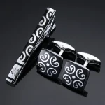 High Quality Cuff links necktie clip for tie pin for men's gift Classic pattern tie bars cufflinks tie clip set Men Jewelry 2