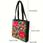 Ethnic Style Flower Embroidery Canvas Tote Shoulder Bag Large Capacity Handbag For Women 3