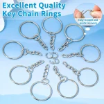 30pcs Silver Plated Metal Blank Keyring Keychain Split Key Ring with Chain Climbing Buckles Carabiner Keychain Rings Accessories 5