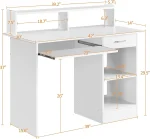 Home Office Wood Computer Desk with Keyboard Tray and Drawers, Students Writing Table with Storage Drawers & Hutch, 3