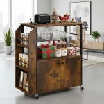36 Rolling Kitchen Island Cart with Power Outlet, Storage, and Open Shelves for Dining and Kitchen Use in Brown