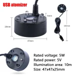 1PC 5V USB Mist Maker Fogger Nebulizer Water Fountain Fish Tank Pond Atomizer Head With 4 LED Colorful Lights 5