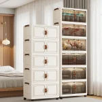 48cm Wide Foldable Storage Cabinet with Rolling Wheels,3-6 Tier  White/Black, for Bathroom/Bedroom/Living Room Organization