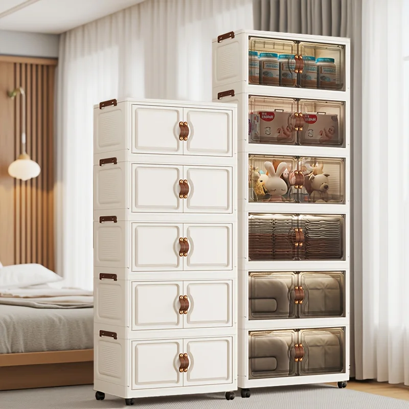 48cm Wide Foldable Storage Cabinet with Rolling Wheels,3-6 Tier White/Black, for Bathroom/Bedroom/Living Room Organization 48cm Wide Foldable Storage Cabinet with Rolling Wheels,3-6 Tier White/Black, for Bathroom/Bedroom/Living Room Organization