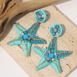 AENSOA Bohemian Starfish Lobster Conch Seed Bead Drop Earrings for Women Handmade Ocean Animal Earrings Summer Beach Jewelry 3
