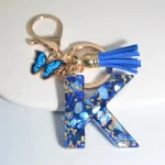 Fashion Blue Glazed Stone A To Z Letter Keychain 26 Initials Alphabet Butterfly Tassel Pendant Car Key Chain Women Jewelry GIfts 4